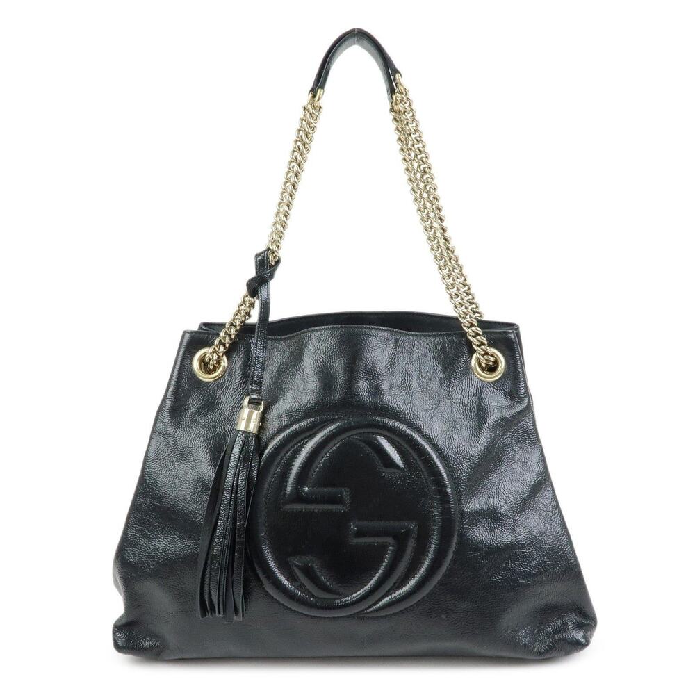 Gucci Soho Interlocking G Patent Leather Shoulder Bag Black